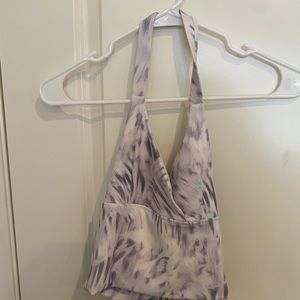 Tie-dye purple and white open bag athletic top